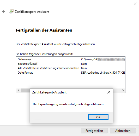PKI02 Zertifikatsexport fertig
